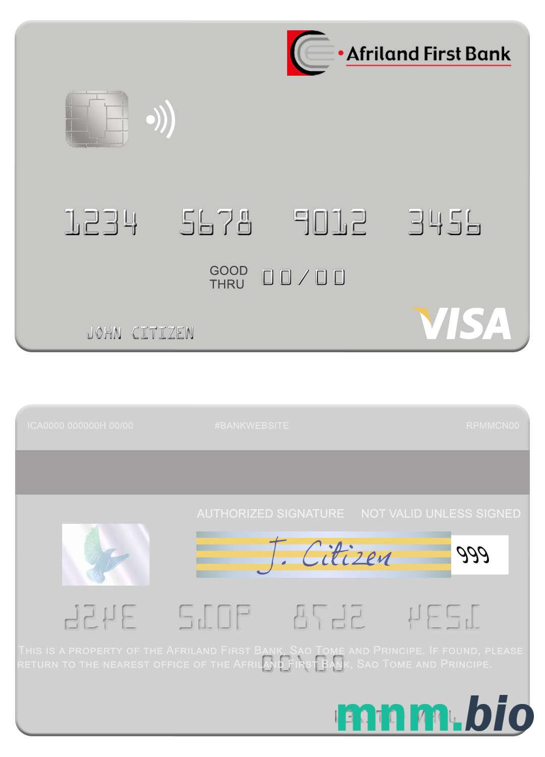 Sao Tome and Principe Afriland First Bank visa debet karta przykład w formacie PSD